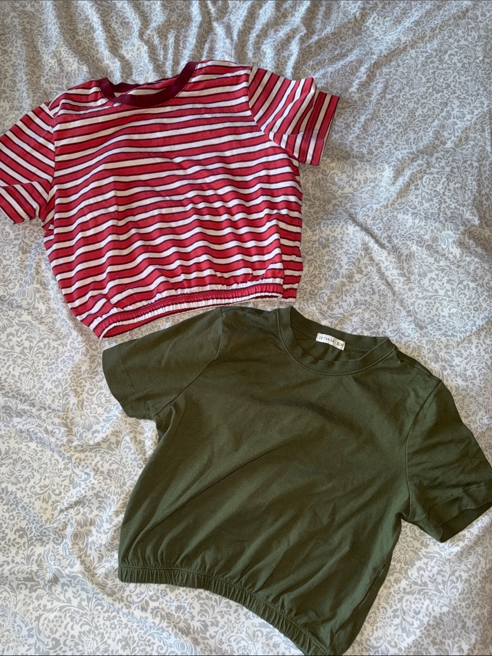 Cotton On Pink Striped & Olive Green Cropped Tees